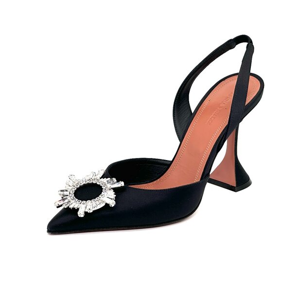 AMINA  MUADDI Begum Satin Crystal Slingback Sandals Heels Shoes Black - Picture 8 of 16